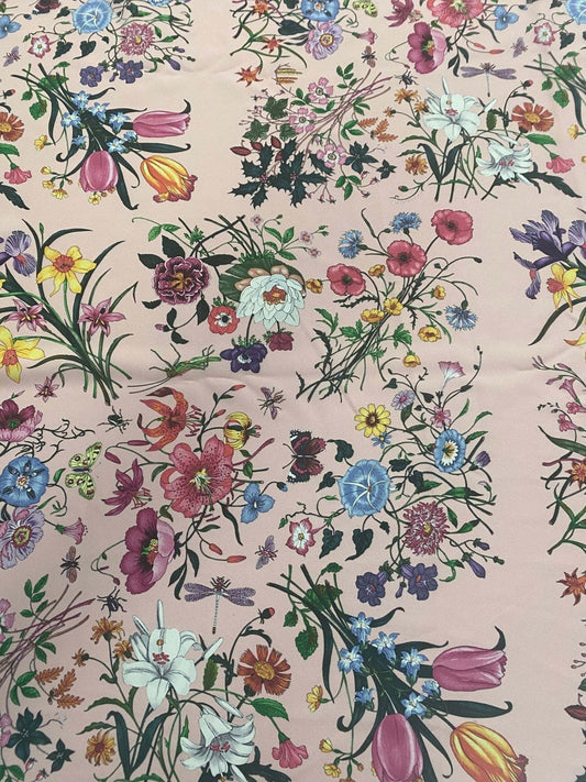 Vintage Botanical Floral Print Fabric on Cream Background