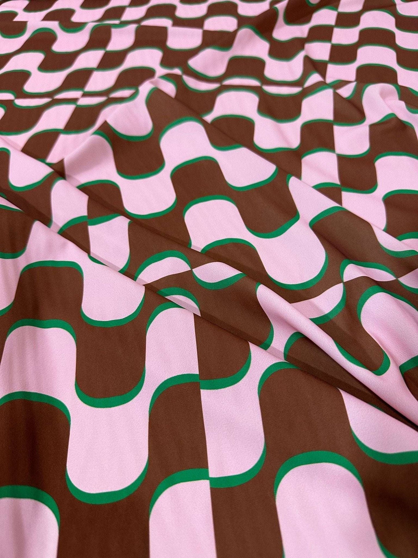 Pink Brown Wave PatternVintage Fabric – Custom Printed Fabric, Choose Material by Metre