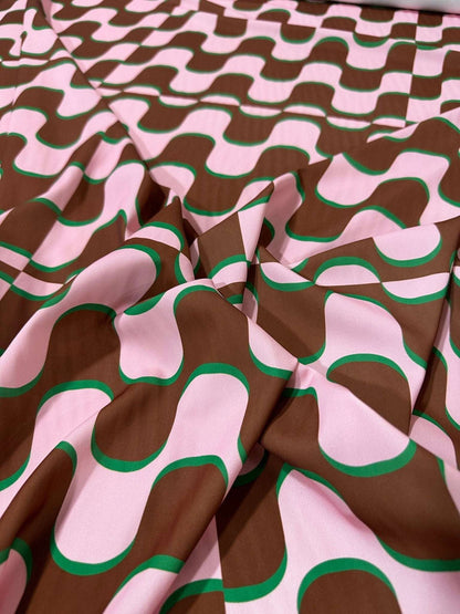 Pink Brown Wave PatternVintage Fabric – Custom Printed Fabric, Choose Material by Metre