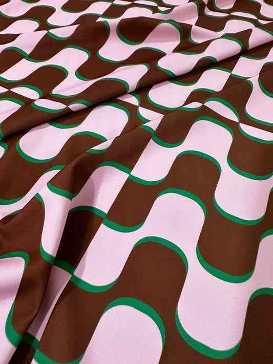 Pink Brown Wave PatternVintage Fabric