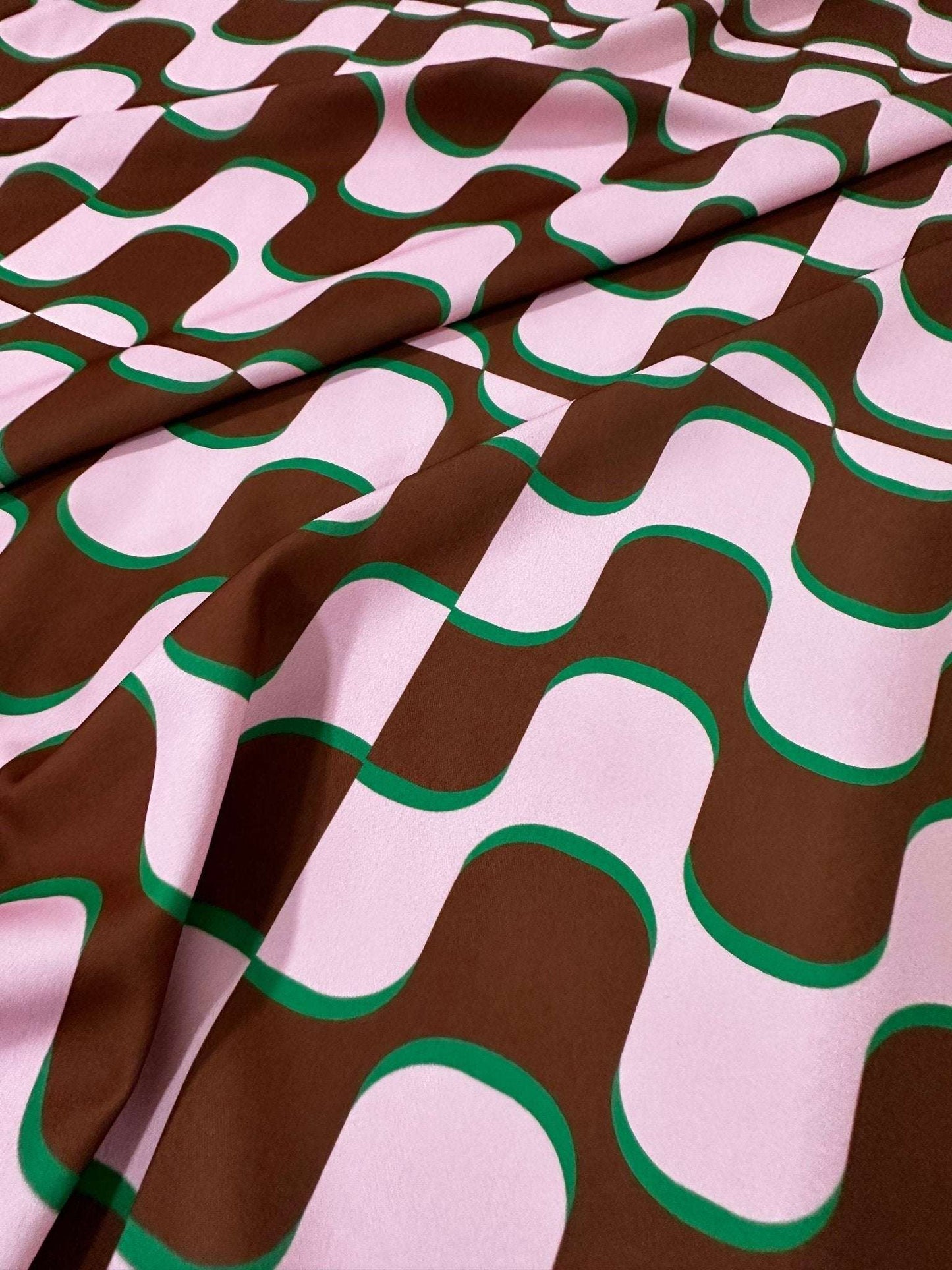 Pink Brown Wave PatternVintage Fabric – Custom Printed Fabric, Choose Material by Metre