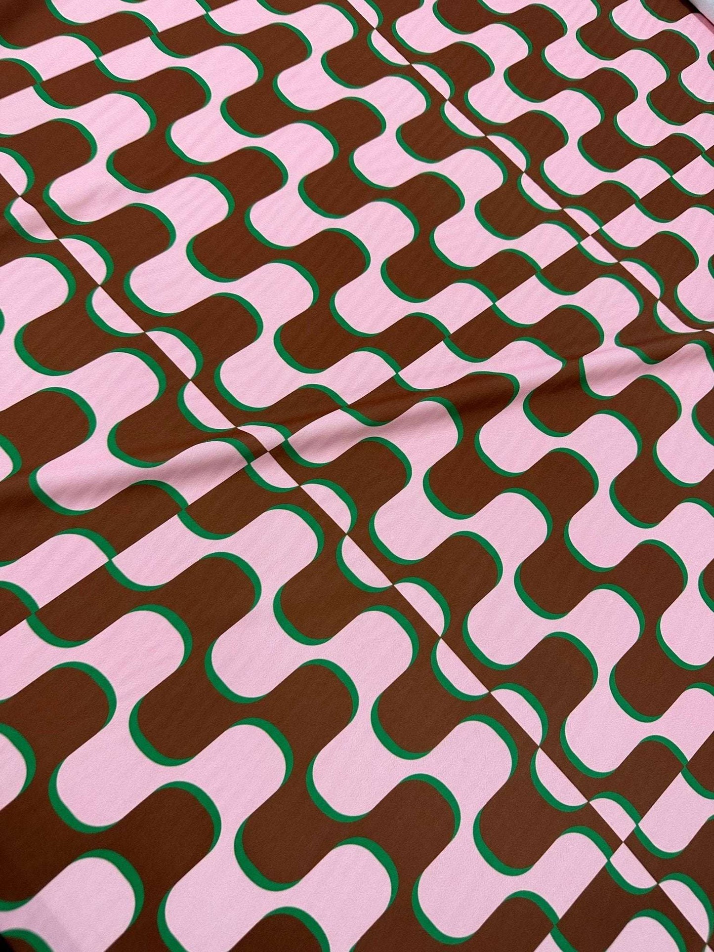 Pink Brown Wave PatternVintage Fabric – Custom Printed Fabric, Choose Material by Metre