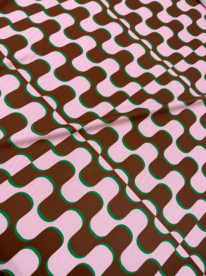 Pink Brown Wave PatternVintage Fabric – Custom Printed Fabric, Choose Material by Metre
