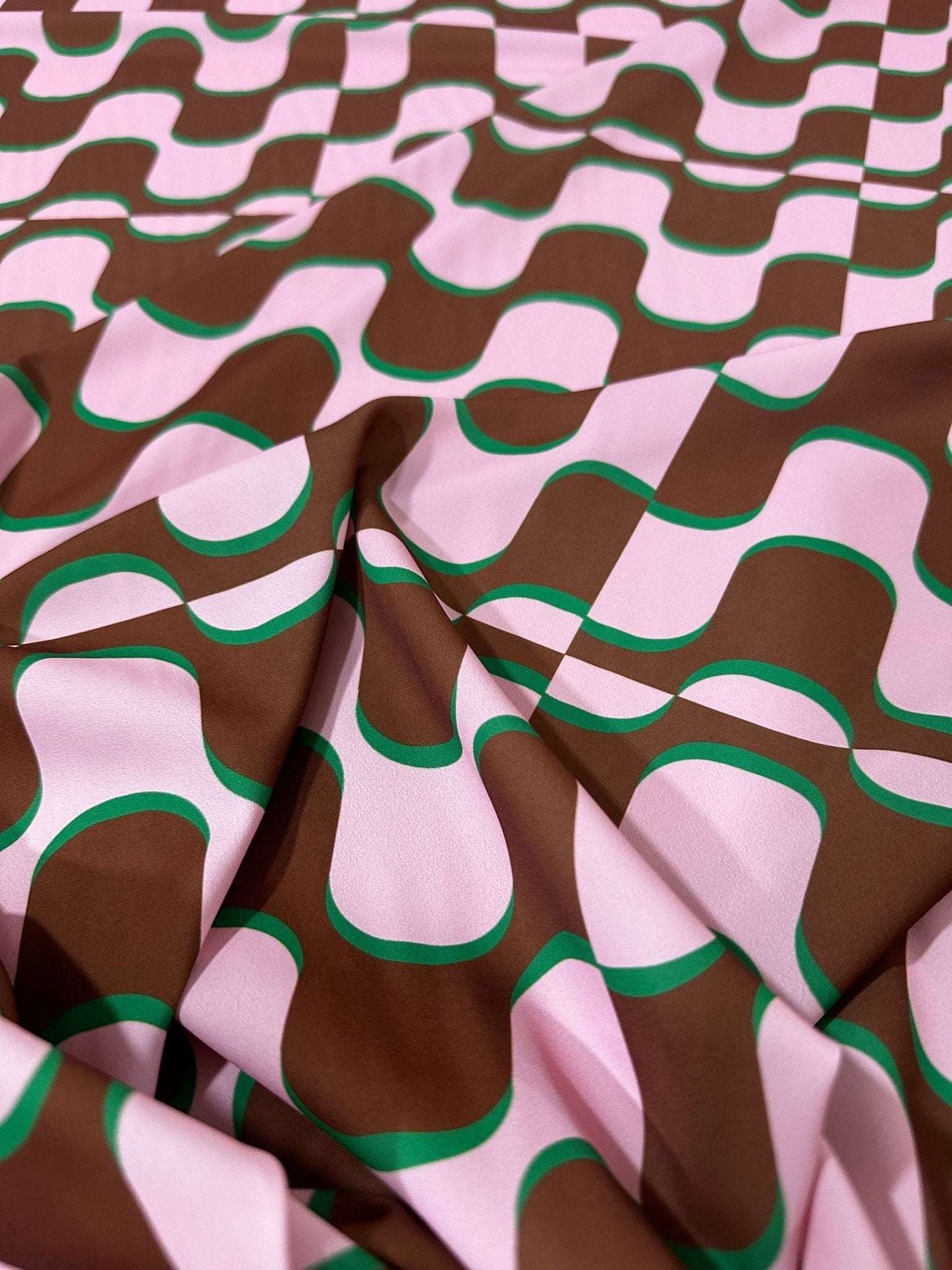 Pink Brown Wave PatternVintage Fabric – Custom Printed Fabric, Choose Material by Metre