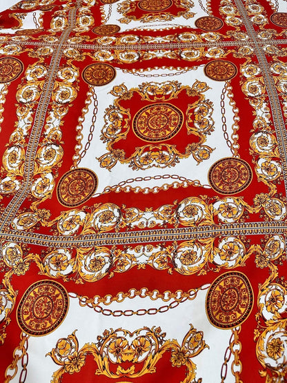 Vintage Baroque Pattern Fabric – Available in Satin, Crepe, Spandex & Chiffon | By Metre