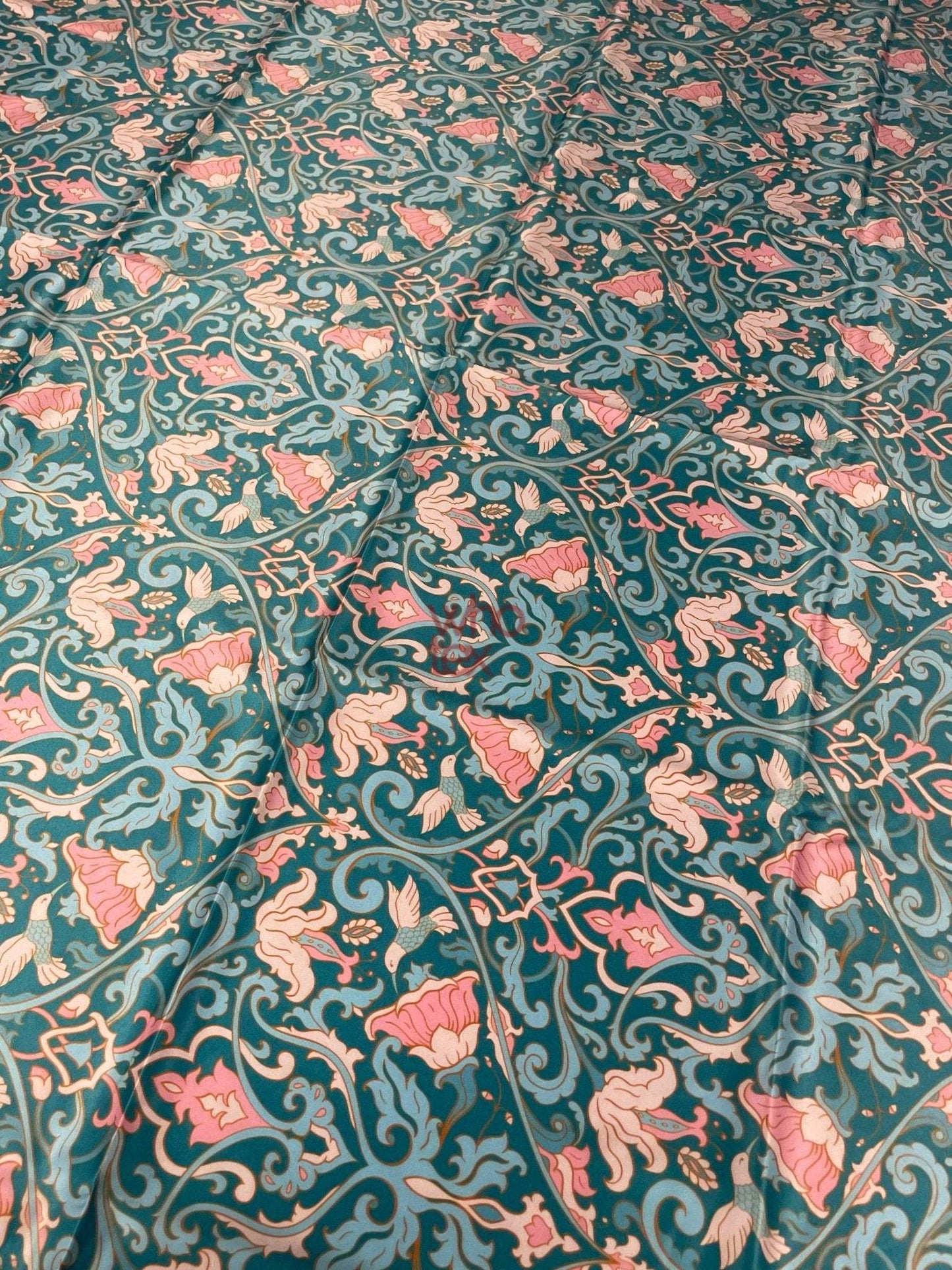 Vintage-Inspired Floral Fabric with Birds – Available in Satin, Crepe, Spandex & Chiffon | By Metre