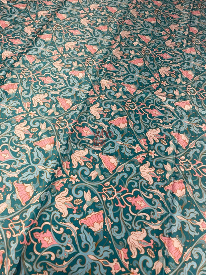 Vintage-Inspired Floral Fabric with Birds – Available in Satin, Crepe, Spandex & Chiffon | By Metre