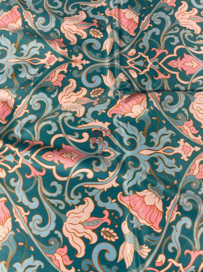 Vintage-Inspired Floral Fabric with Birds – Available in Satin, Crepe, Spandex & Chiffon | By Metre