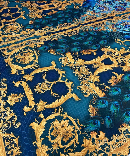 Vintage Peacock Pattern Fabric – Available in Satin, Crepe, Spandex & Chiffon | By Metre