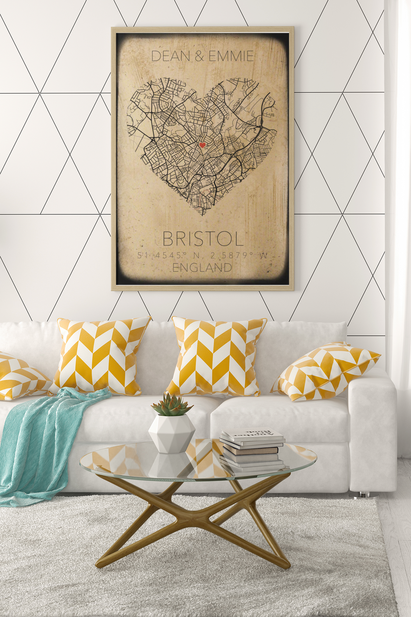 Couples Love Heart Map Any City & Country with Coordinates Personalised Wall Decor Print with 10 New Styles