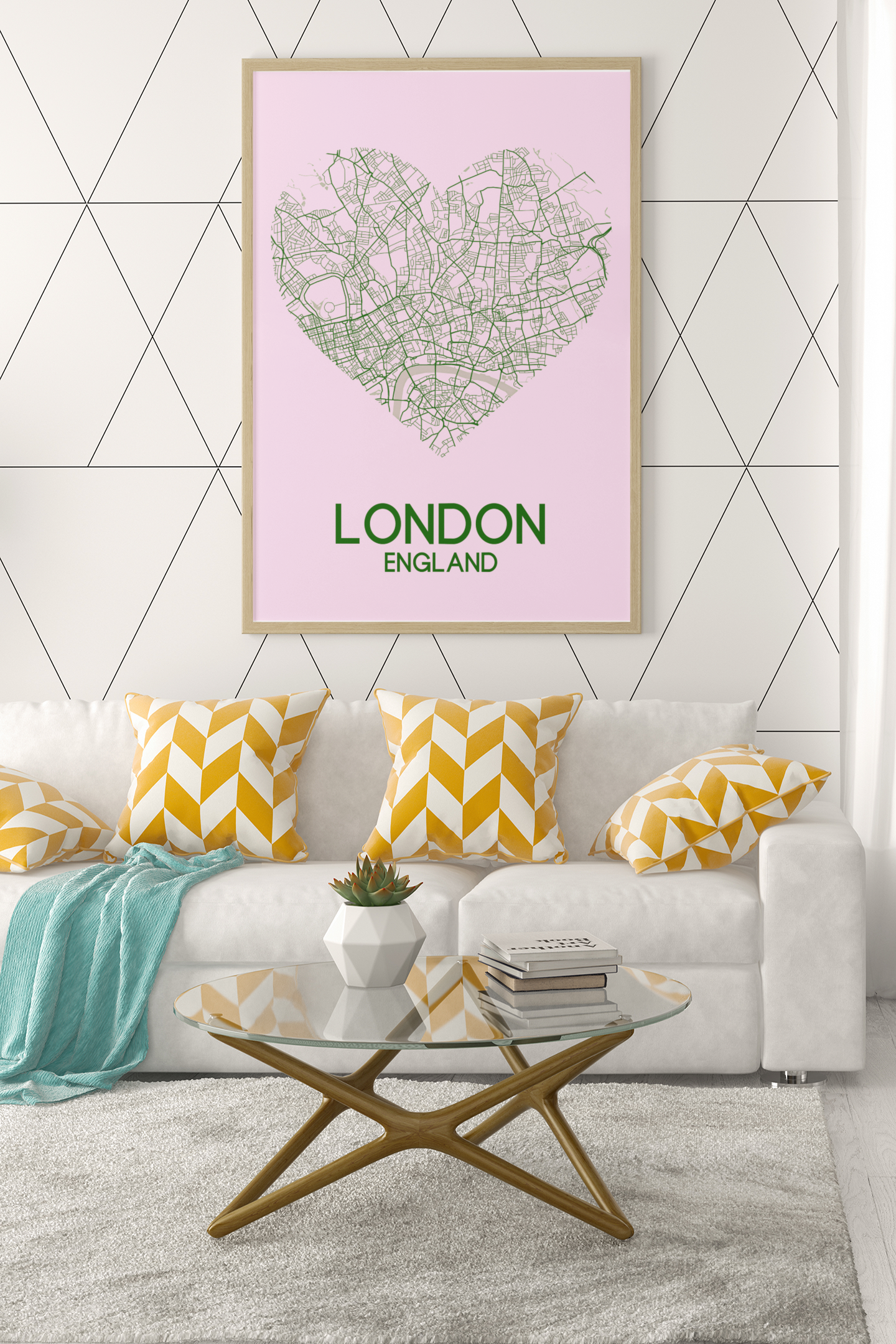 Love Heart Map Any City & Country Personalised Wall Decor Print with 10 New Styles