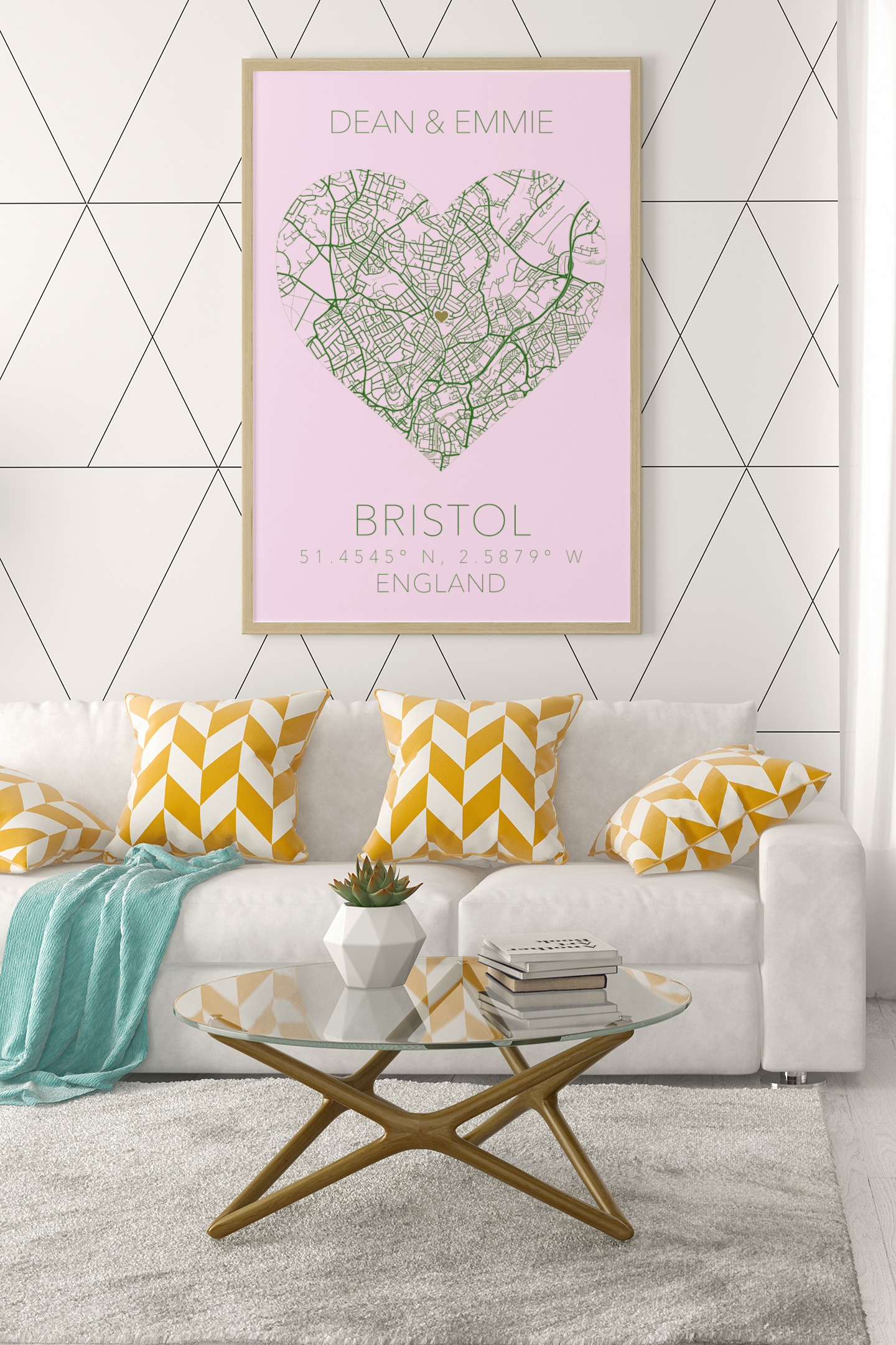 Couples Love Heart Map Any City & Country with Coordinates Personalised Wall Decor Print with 10 New Styles