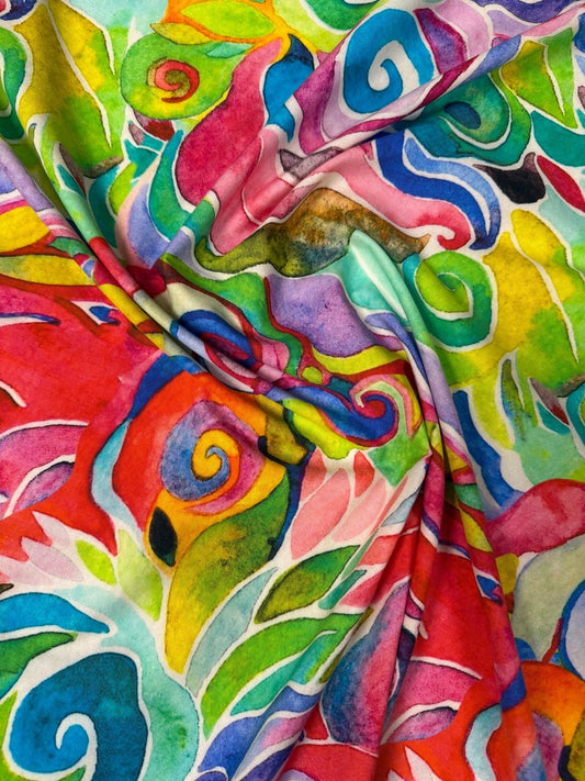 Vivid Watercolour Abstract Organic Cotton Poplin Fabric by the Metre