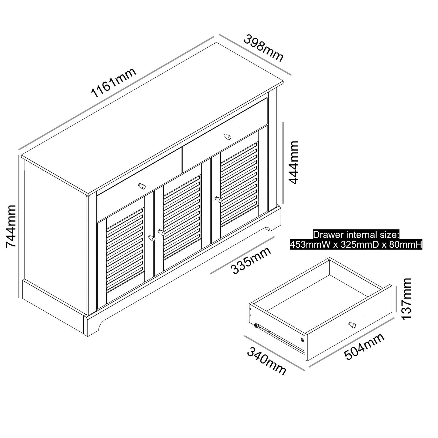 Salcombe Large Sideboard White 3 Doors 4 Shelves 2 Drawers