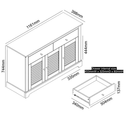 Salcombe Large Sideboard White 3 Doors 4 Shelves 2 Drawers