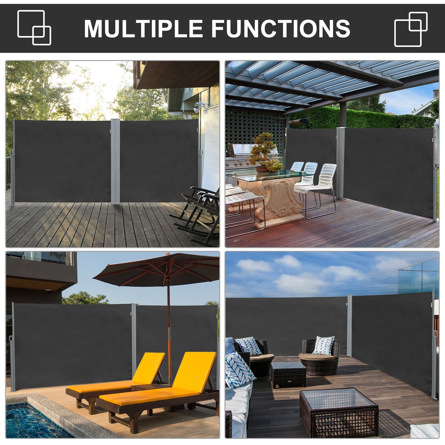Retractable Sun Side Awning Screen Fence Patio Garden Wall Balcony Screening Panel Outdoor Blind Privacy Divider 3x1.8M