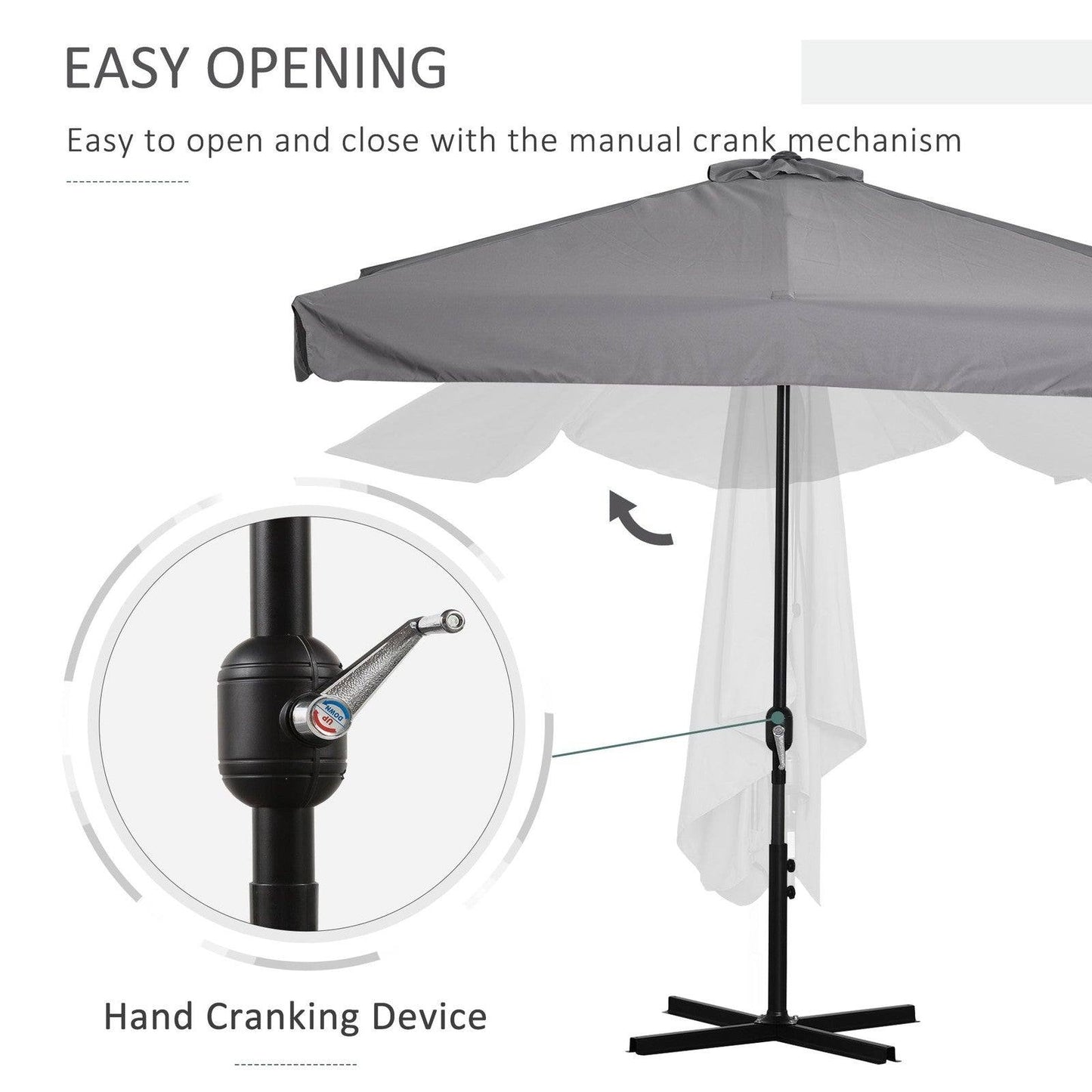 2.3m Half Round Parasol Umbrella Balcony Metal Frame Outdoor NO BASE Grey