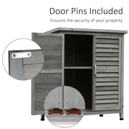 Slatted 96cm Double Door Pent Garden Store Fir Wood Grey by Steadfast