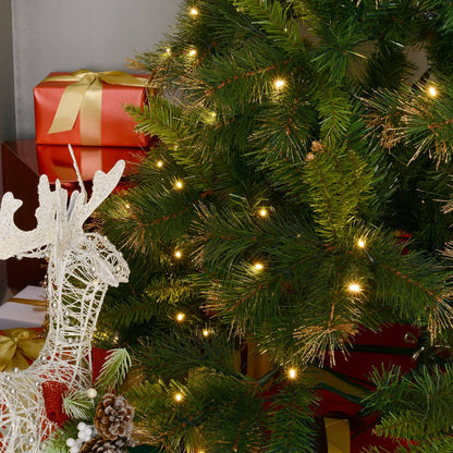5FT Pre-Lit Christmas Tree Artificial Spruce Xmas Tree Warm White LED Holiday Décor with Metal Stand Green
