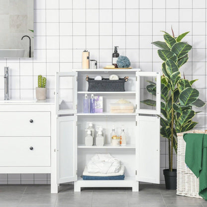 kleankin Bathroom Floor Storage Cabinet with Tempered Glass Doors and Adjustable Shelf