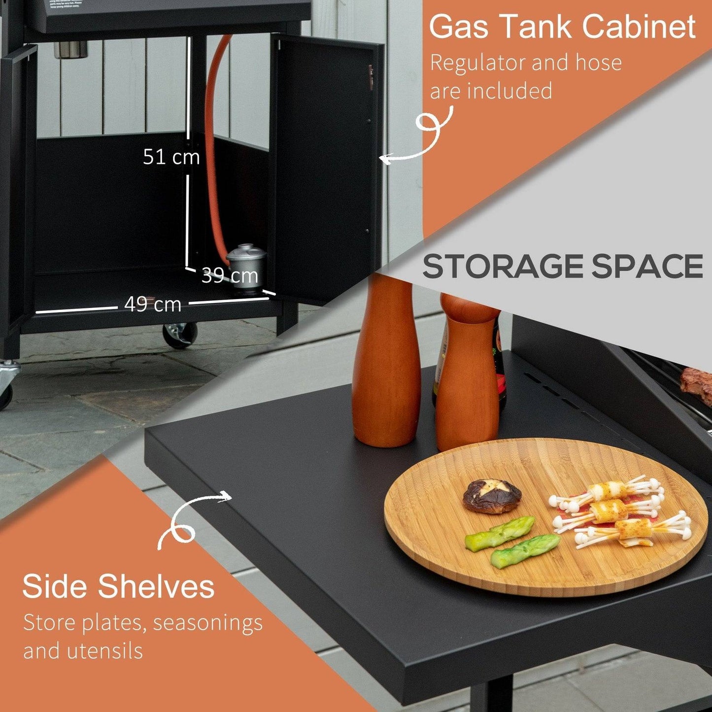 3 Burner Gas BBQ Grill Outdoor Portable Barbecue Trolley With Warming Rack