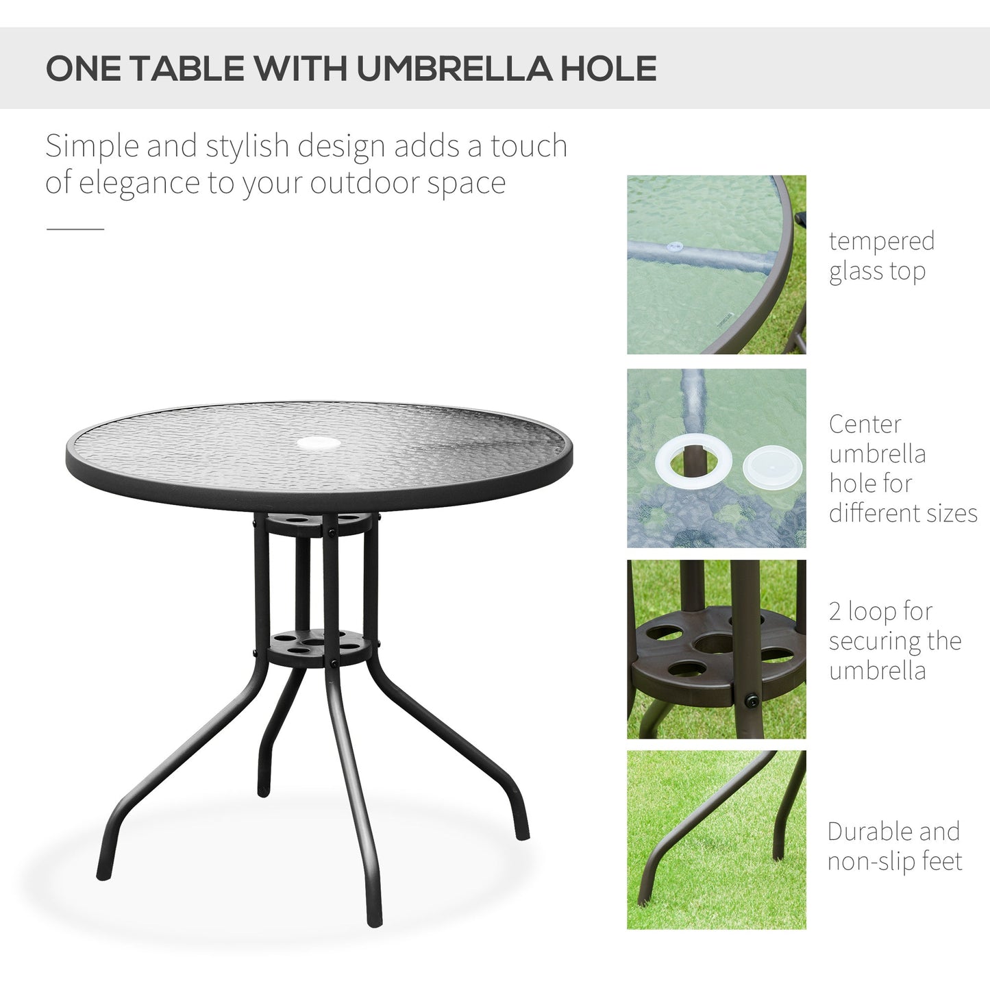 6-Piece Garden Patio Furniture Set Bistro Set Texteline Folding Chairs +Table +Parasol Black