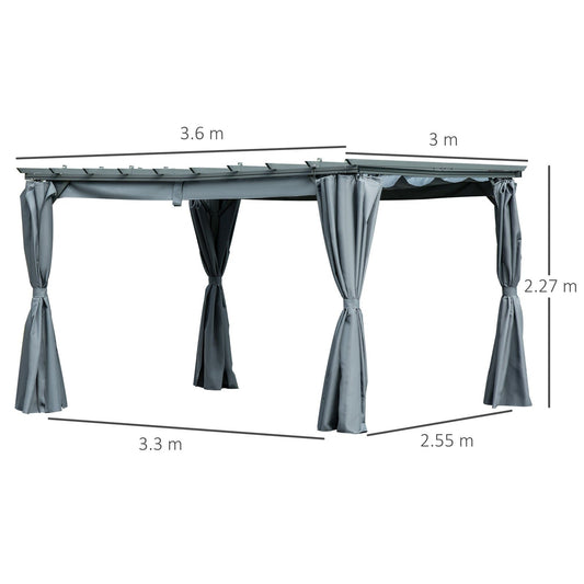 3.6 x 3M Outdoor Pergola with Retractable Roof and Curtains