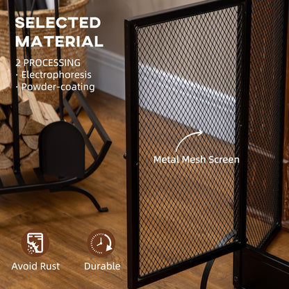 Homcom 3-Panel Metal Mesh Folding Fireplace Screen With Door Freestanding Spark Guard