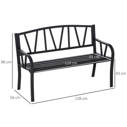 2 Seater Garden Bench Metal Loveseat w/ Decorative Backrest Ergonomic Armrest