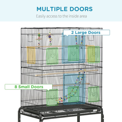 Grille 133cm Bird Cage Wheeled Black by Pawhut