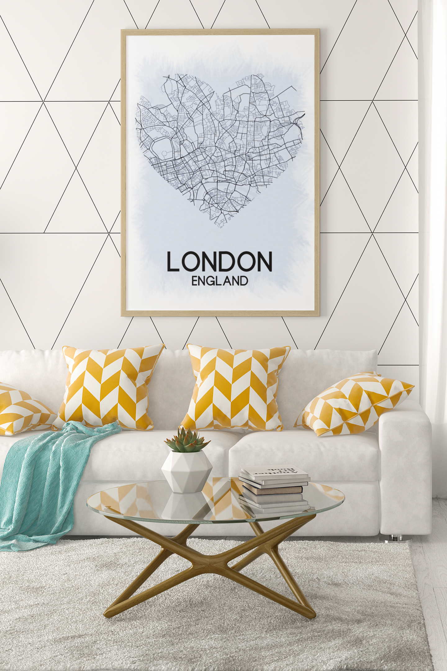 Love Heart Map Any City & Country Personalised Wall Decor Print with 10 New Styles