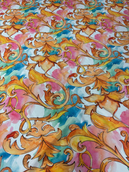 Watercolour Baroque Print Satin Fabric by the Metre