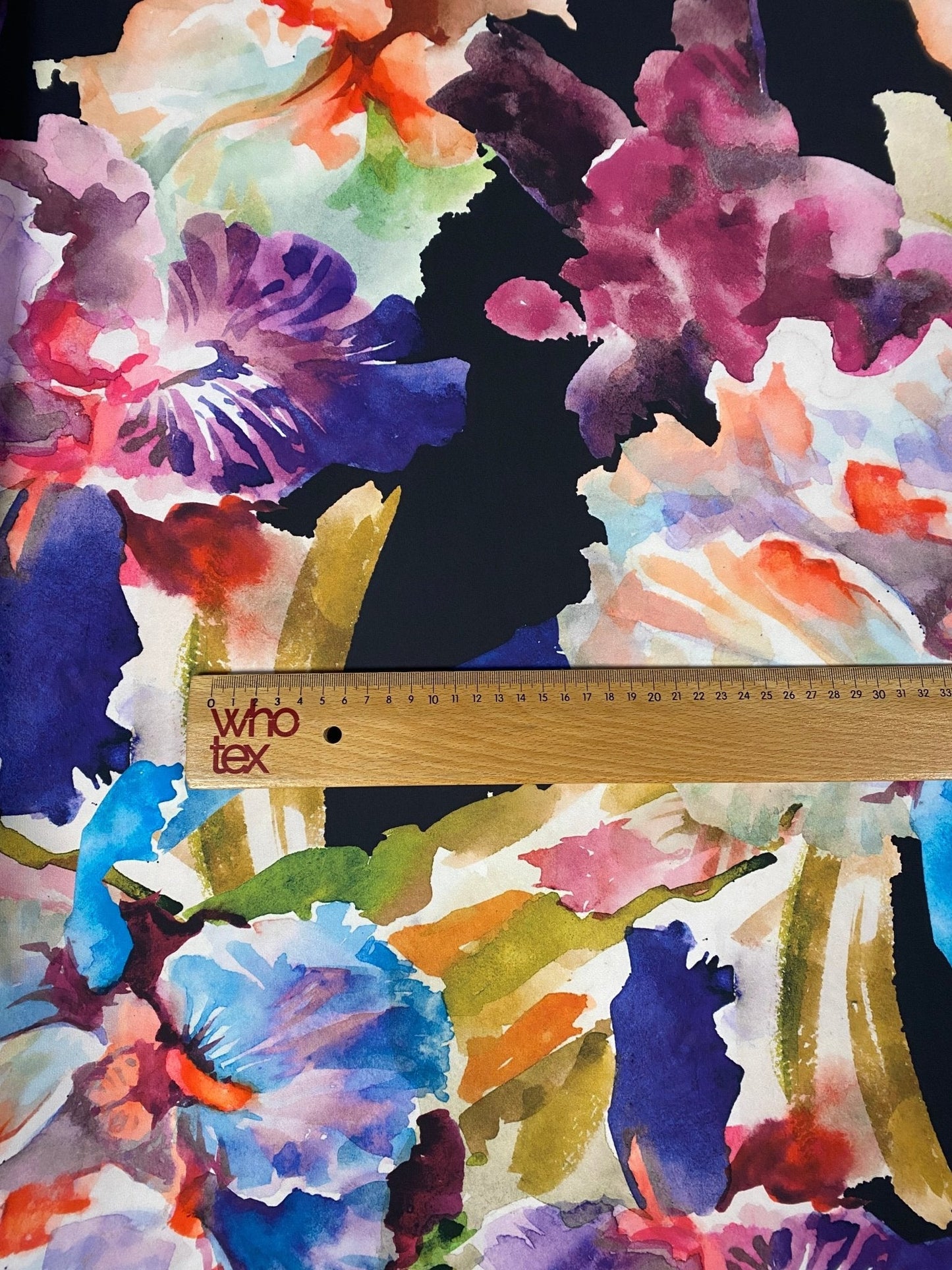 Watercolour Floral Crepe Fabric by the Metre – Black with Colourful Flowers