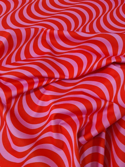 Red Pink Striped Wave Pattern Fabric – Custom Printed Fabric, Choose Material by Metre