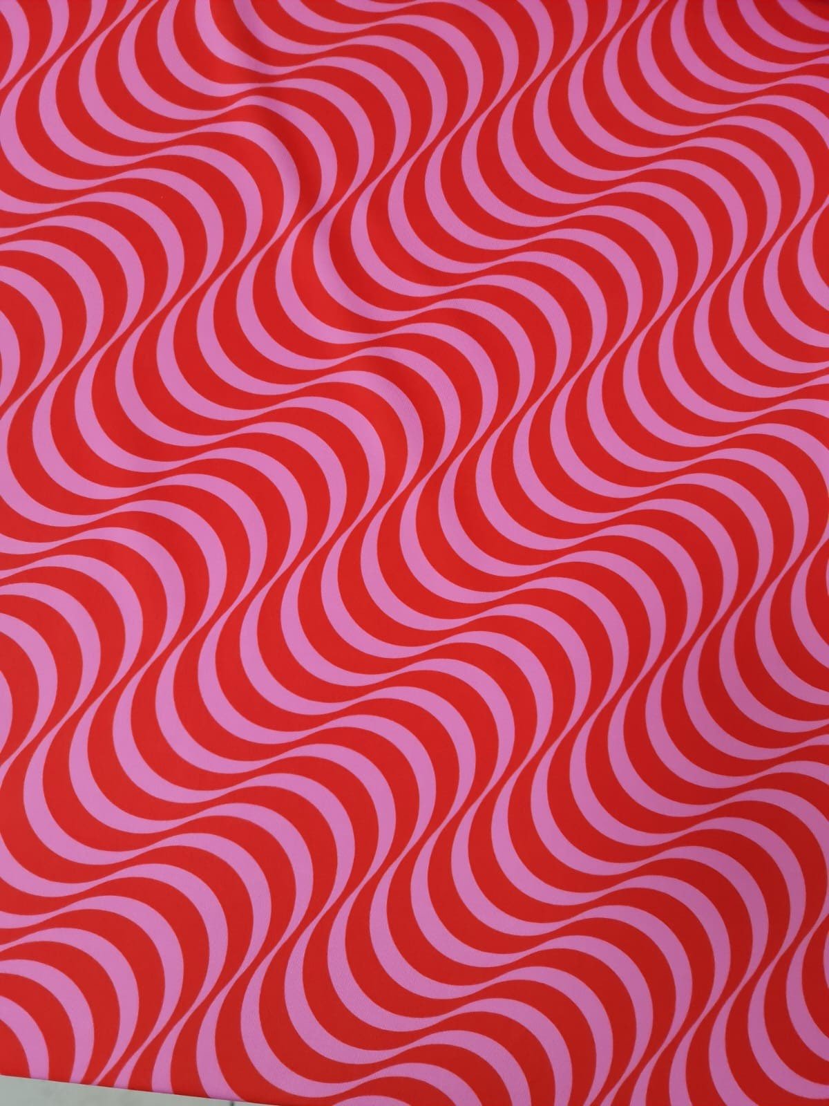 Red Pink Striped Wave Pattern Fabric