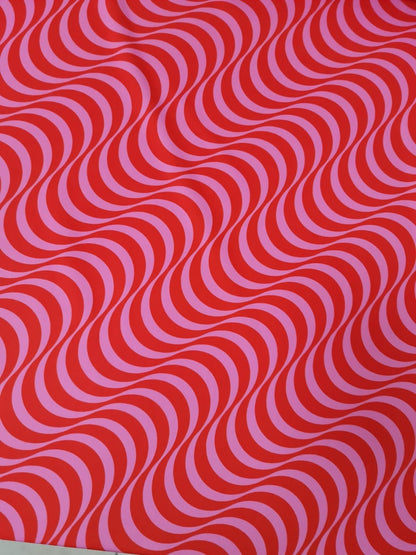 Red Pink Striped Wave Pattern Fabric