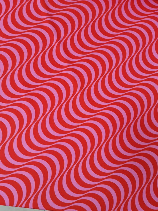 Red Pink Striped Wave Pattern Fabric