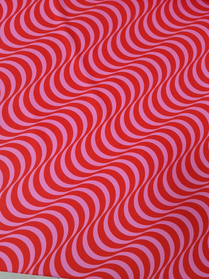 Red Pink Striped Wave Pattern Fabric – Custom Printed Fabric, Choose Material by Metre