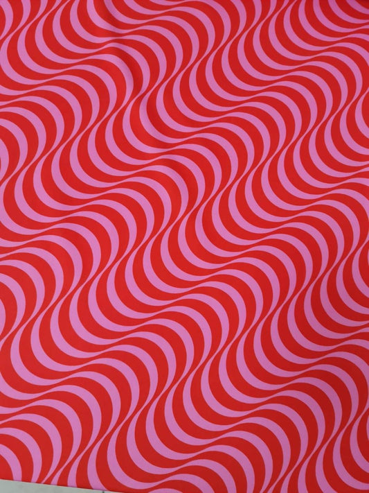 Red Pink Striped Wave Pattern Fabric