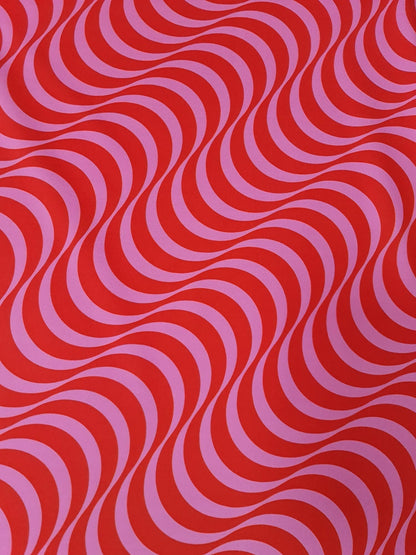Red Pink Striped Wave Pattern Fabric