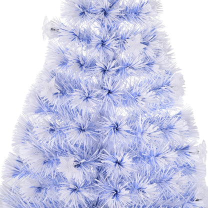 Homcom 4FT Artificial Fibre Optic Christmas Tree Seasonal Decoration with LED Lights Pre-Lit Easy Store White Blue