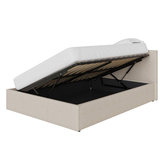 Side Lift Small Double Ottoman Bed Metal & Wood Natural 4 x 7ft