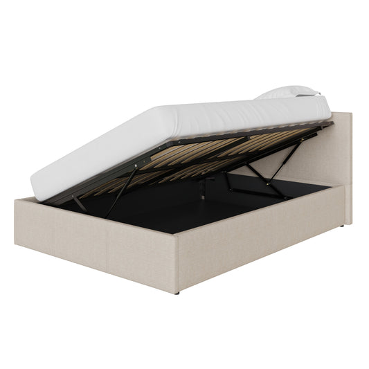 Side Lift Double Ottoman Bed Metal & Wood Natural 5 x 7ft