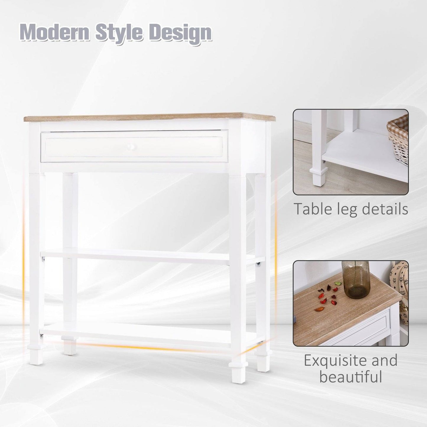 Console Table Hallway Side Desk 1 Drawer 2 Shelves Worktop Handle Retro Elegant Style Home Display Storage for Bedroom Livingroom