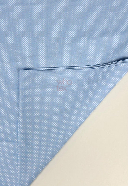 White Blue Polka Dot Poplin Fabric