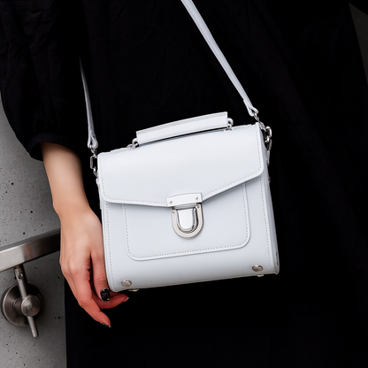 Handmade Leather Sugarcube Handbag - White