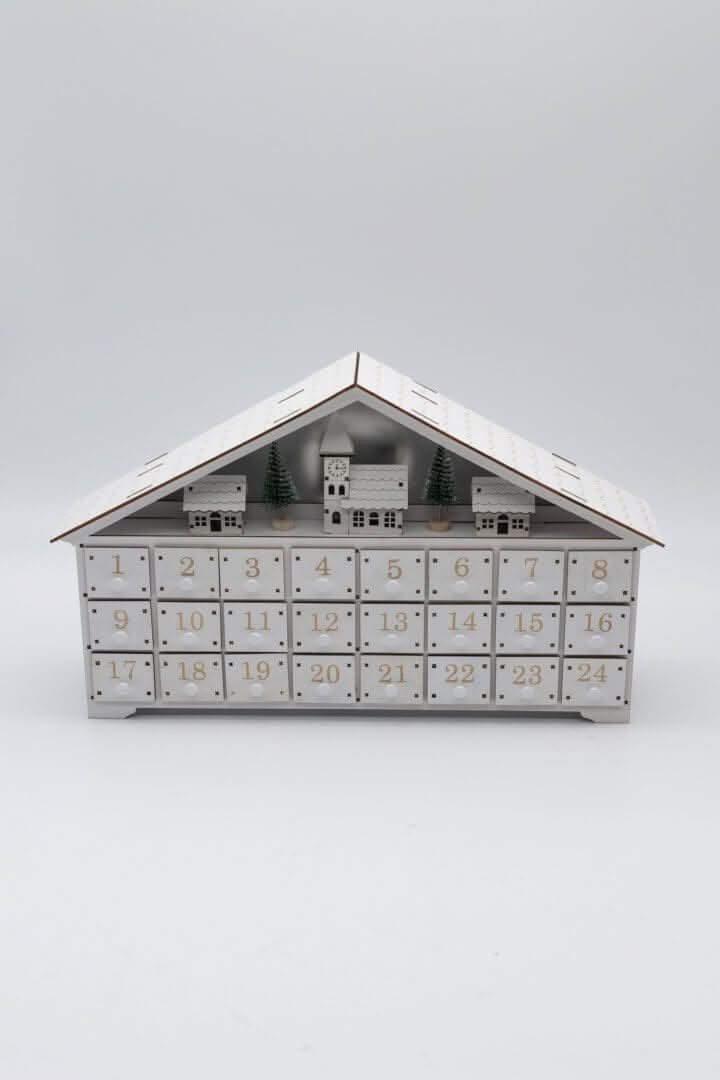 White Wooden Advent Calendar (With Roof)