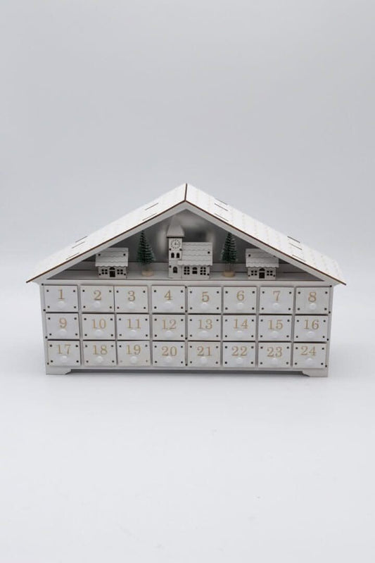 White Wooden Advent Calendar (With Roof)