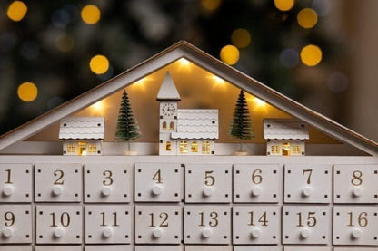 White Wooden Advent Calendar (With Roof)