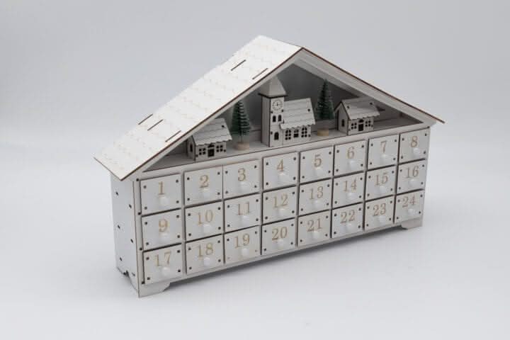 White Wooden Advent Calendar (With Roof)